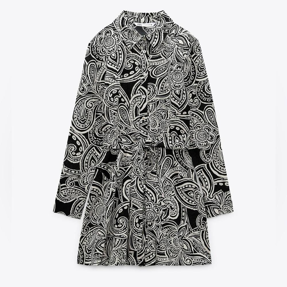 Zara Black and White Belted Dress